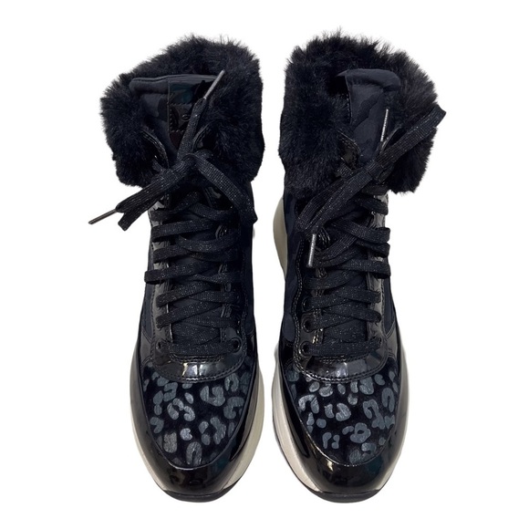 Geox Backsie Amphibiox Winter Boots Animal Print Faux Fur Black Size 7.5 Lace Up - Picture 4 of 10